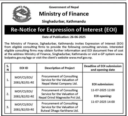 Re-notice For Expression Of Interest (EOI) For Consulting Services For Valuation Of Public Enterprises