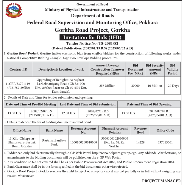 Invitation for Bids for Upgrading of Road