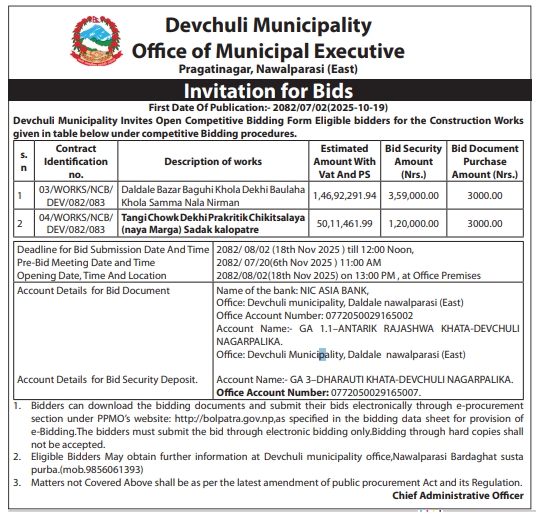 Invitation For Bid For Construction Of Drain