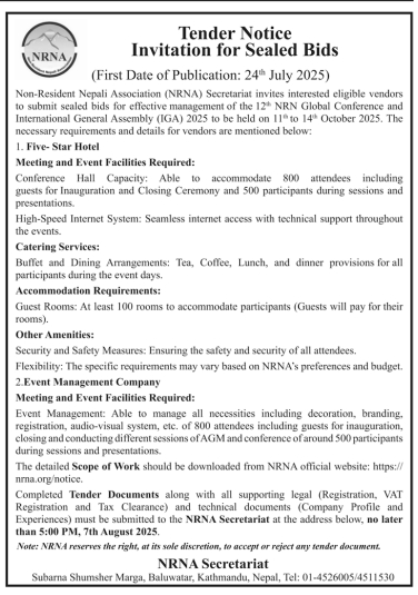 Invitation For Sealed Bids For Management Of 12th NRN Global Conference and IGA 2025