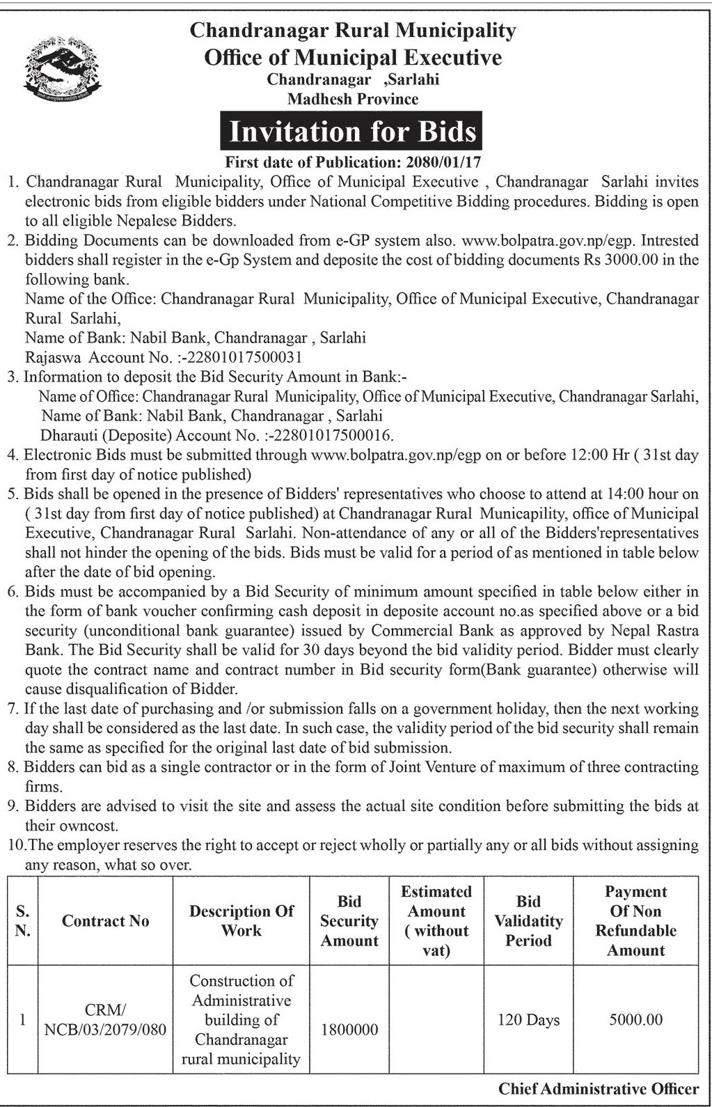 Construction of Administrative building of Chandranagar rural