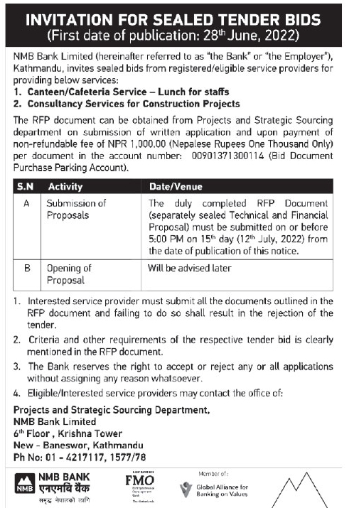 Canteen/Cafeteria Service - Lunch for staff and Consultancy Services for  Construction Projects | Tender | merojob