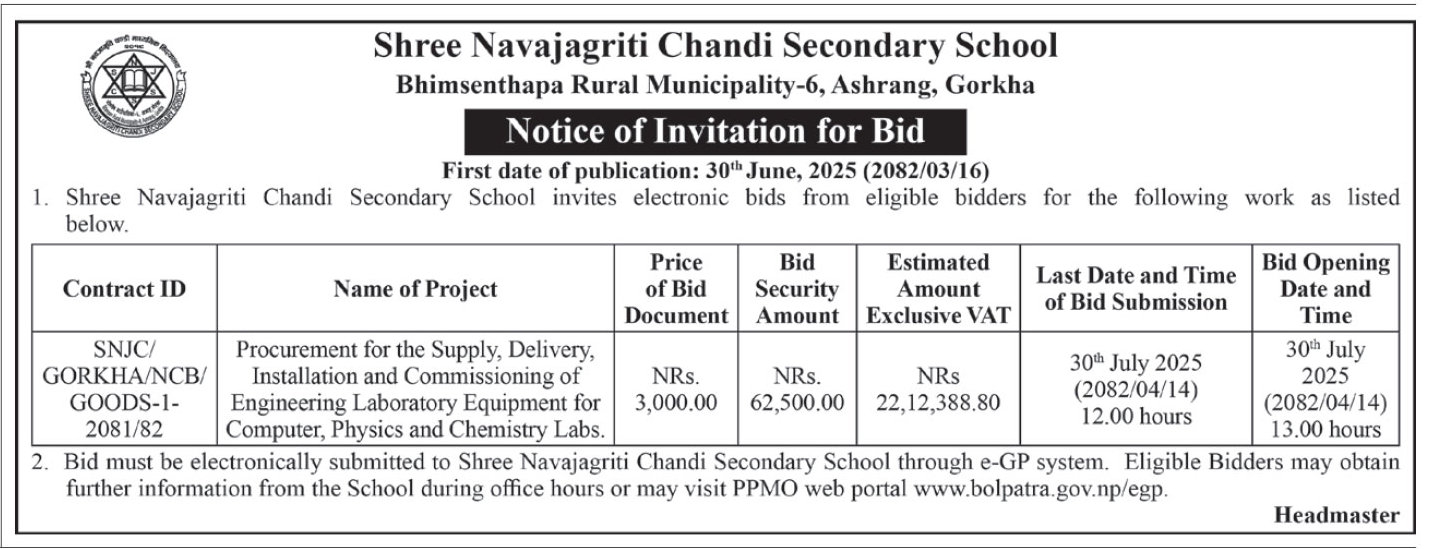 Invitation For Bids For Supply And Installation Of Engineering Laboratory Equipment