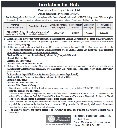 Invitation For Bids For The Procurement Of Construction Work
