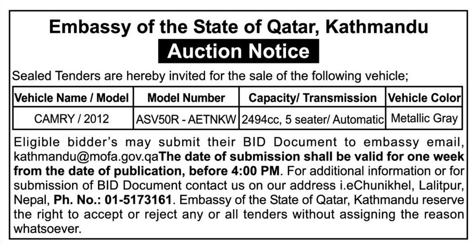 Sale of the Vehicle