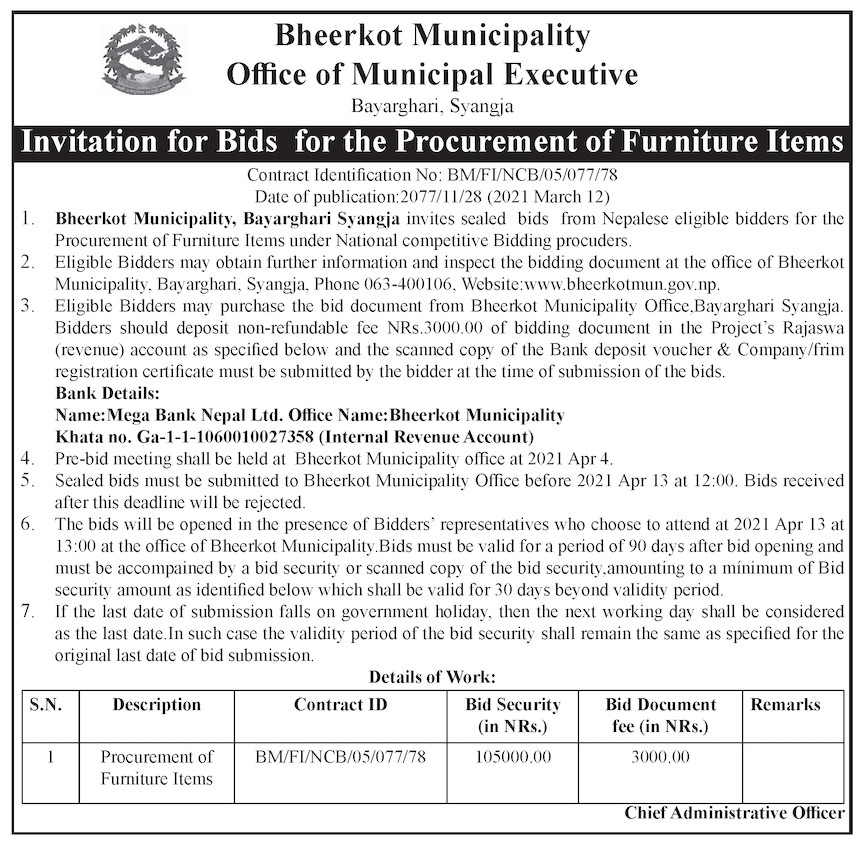 Procurement of Furniture Items