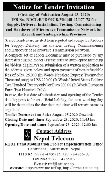 Supply, Delivery, Installation, Testing, Commissioning and Handover of Microwave Transmission Network for Karnali and Sudurpaschim Provinces