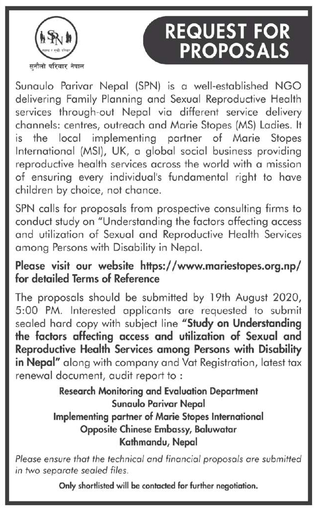 Study on Understanding the factors affecting access and utilization of Sexual and Reproductive Health Services among Persons with Disability in Nepa