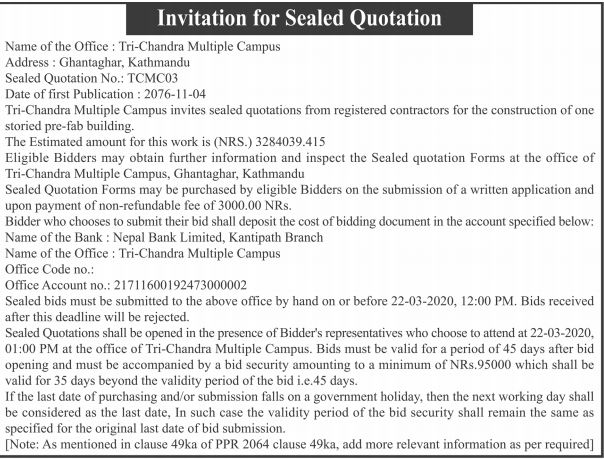 Tri-Chandra Multiple Campus- for the Construction of One Storied pre-fab building