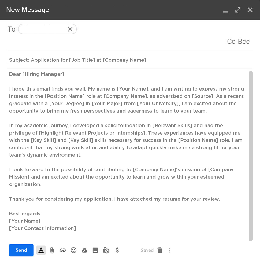 job application email fresh graduate