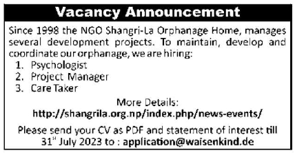 Caretaker Job Vacancy In Nepal Shangri La Orphanage Home July