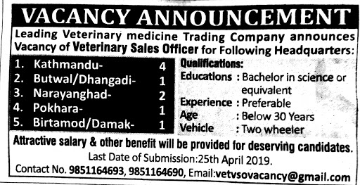 Veterinary Sales Officers Job Vacancy in Nepal - A Leading Veterinary