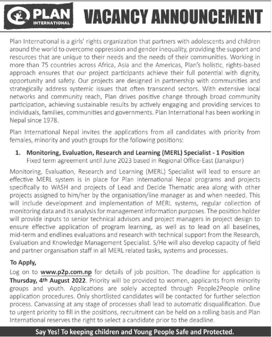 Monitoring, Evaluation, Research and Learning (MERL) Specialist