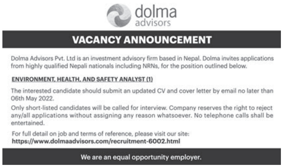 environment-health-and-safety-analyst-job-vacancy-in-nepal-dolma