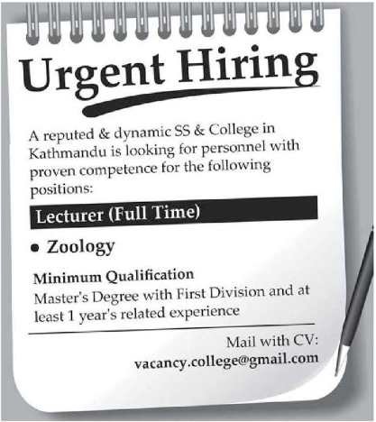 Zoology Lecturer Job Vacancy in Nepal - SS & College - Nov. 2023 | merojob