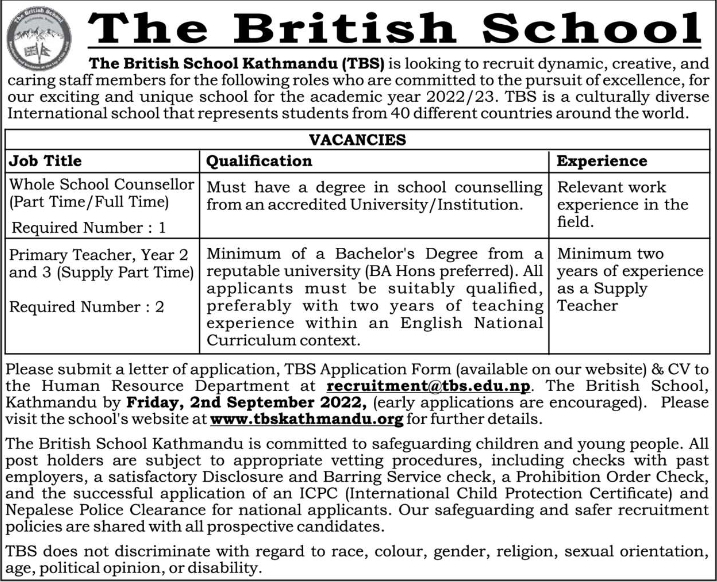primary-teacher-job-vacancy-in-nepal-the-british-school-kathmandu