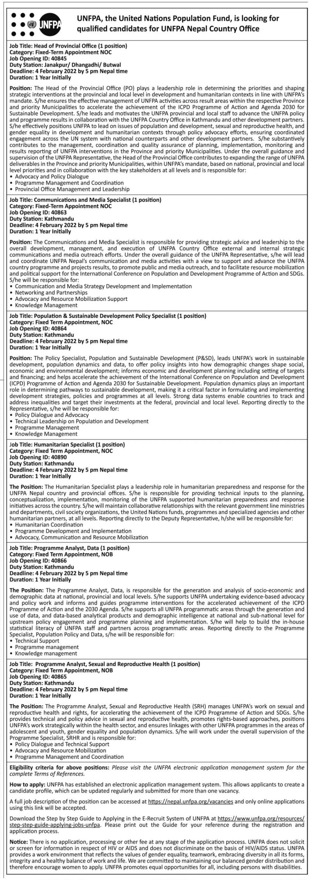 Programme Analyst Sexual and Reproductive Health Job Vacancy in