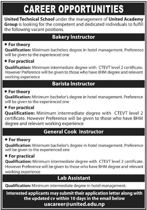 Lab Assistant Job Vacancy in Nepal United Technical School Dec