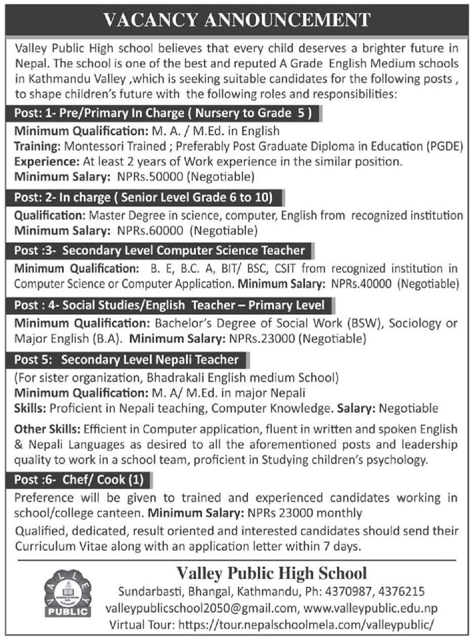 Social Studies/English Teacher Primary Level Job Vacancy in Nepal