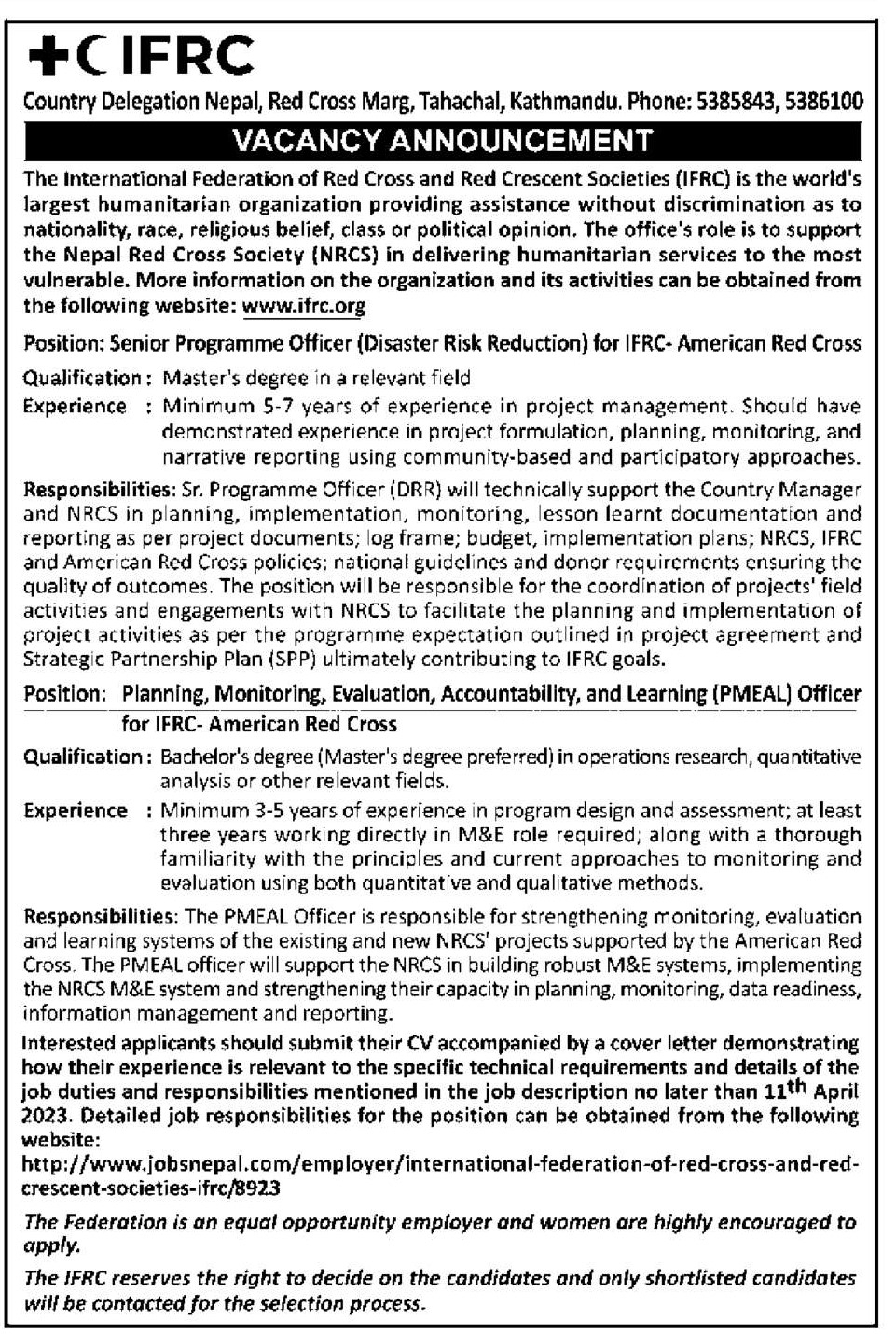 Senior Programme Officer Job Vacancy In Nepal CIFRC April 2023 senior-programme-officer-job-vacancy-in-nepal-cifrc-april-2023