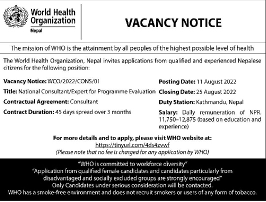 National Consultant/Expert for Programme Evaluation
