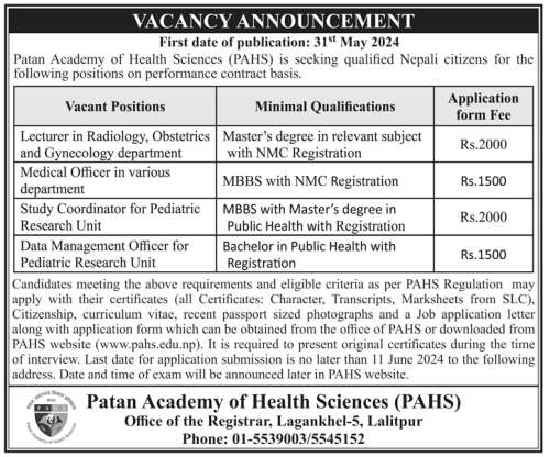 Study Coordinator Job Vacancy in Nepal - Patan Academy of Health ...