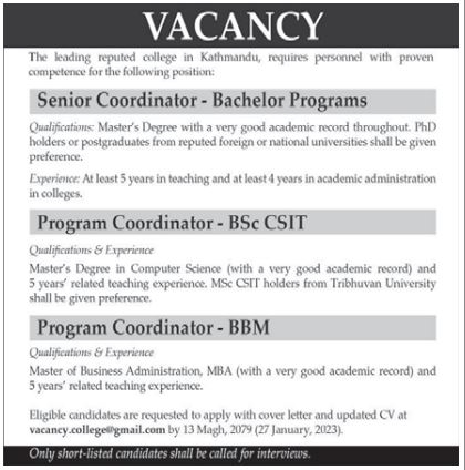 Senior Coordinator- Bachelor Programs