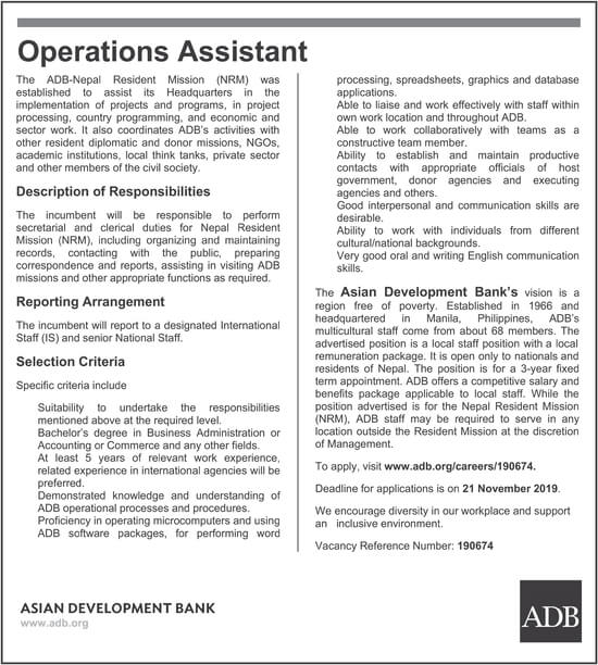 operations-assistant-job-vacancy-in-nepal-asian-development-bank