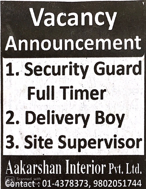 Site Supervisor Job Vacancy in Nepal - Aakarshan Interior ...