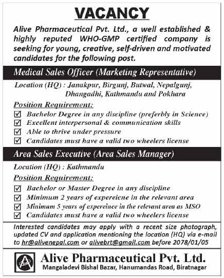 Medical Sales Officer (Marketing Representative)
