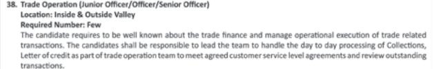Trade Operation (Junior Officer/Officer/Senior Officer)(Few)