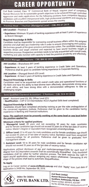 Semi Qualified Chartered Accountant - CiBL-SCA-03-2019