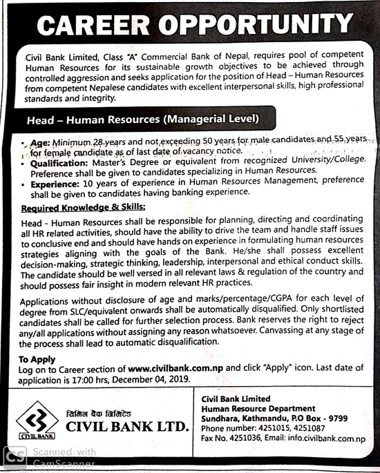 Head-Human Resource (Managerial Level)