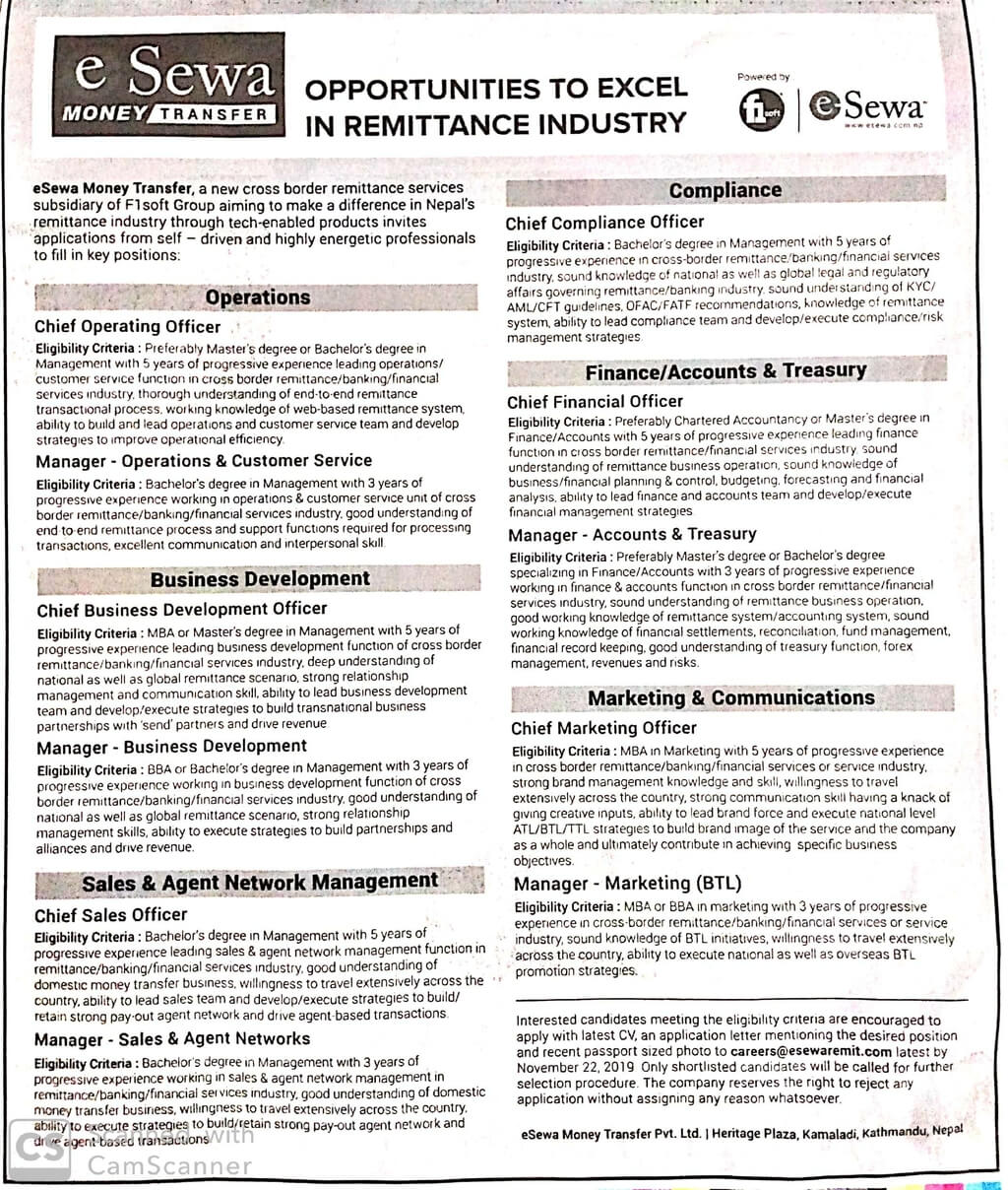 Chief Compliance Officer Job Vacancy In Nepal Esewa Money