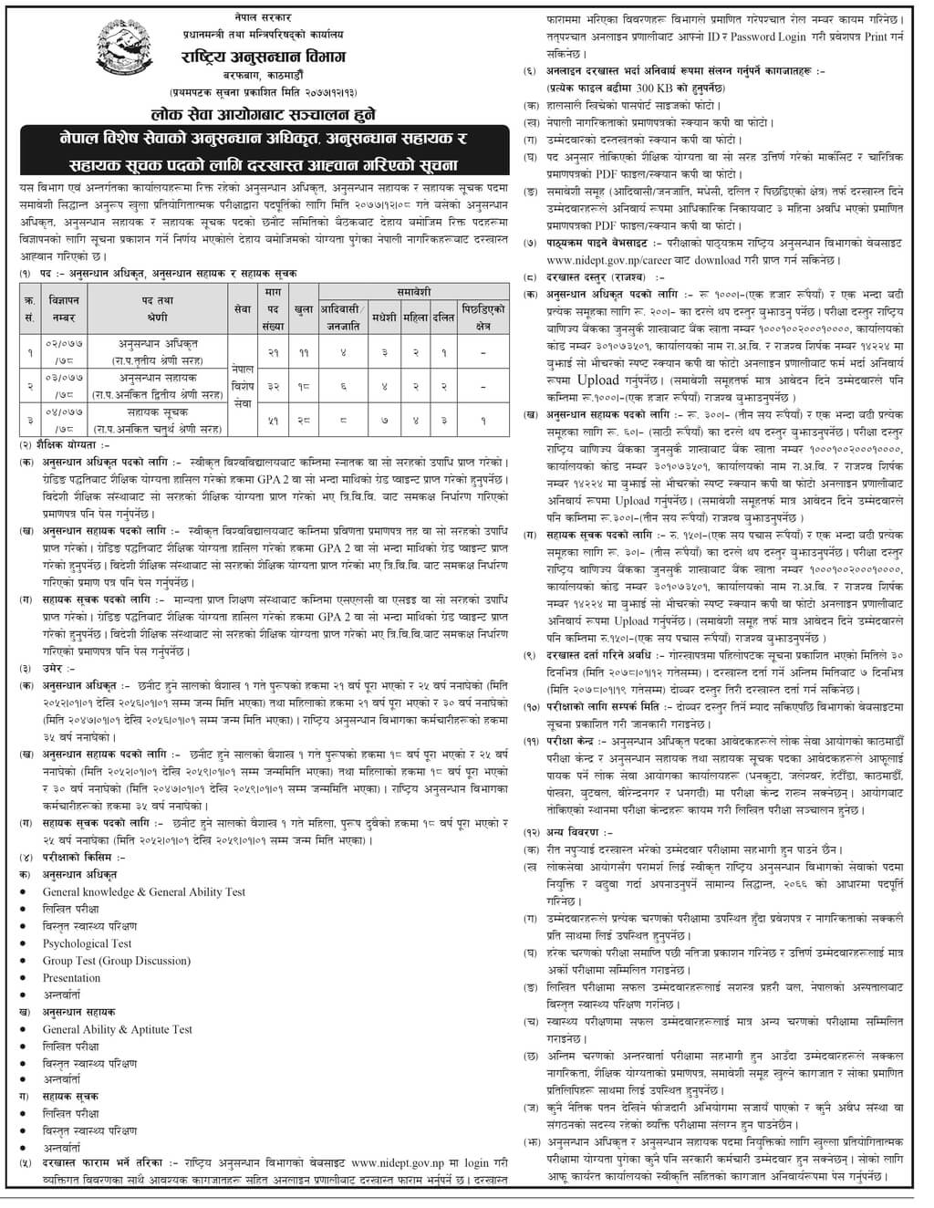अनुसन्धान सहायक (रा.प.अनंकित द्वितीय श्रेणी सरह)