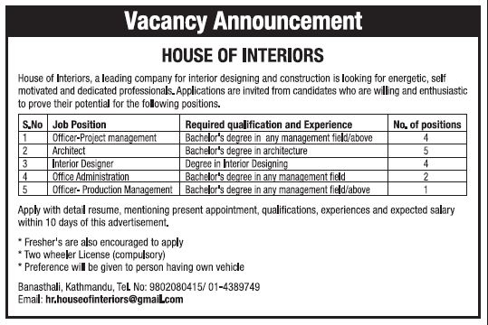Interior Designer Job Vacancy In Nepal Newspaper Posting