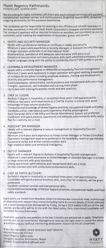 Outlet Manager Job Vacancy In Nepal Hyatt Regency Kathmandu April outlet-manager-job-vacancy-in-nepal-hyatt-regency-kathmandu-april