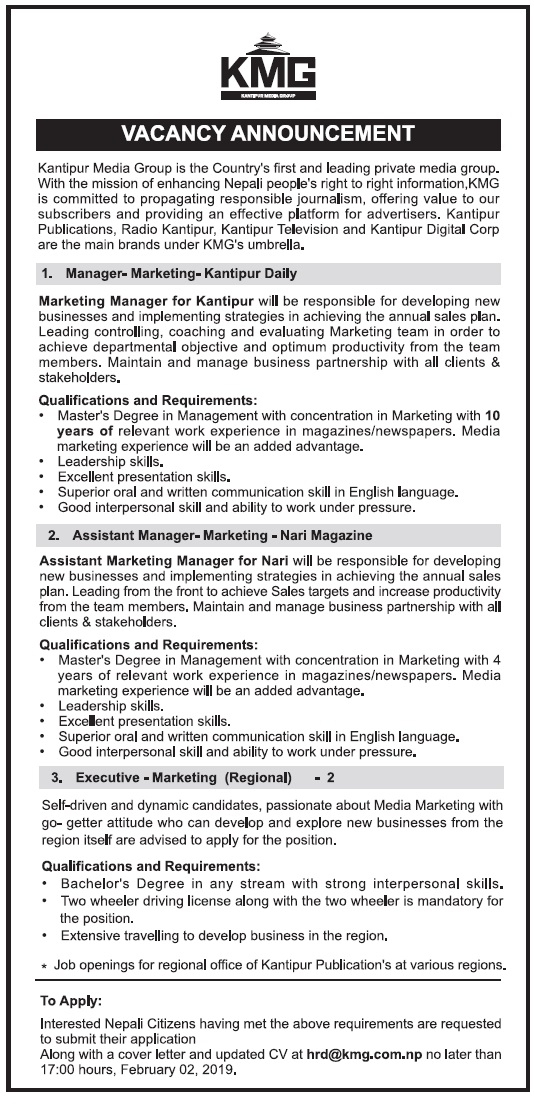 Assistant Manager (Marketing - Nari Magazine)