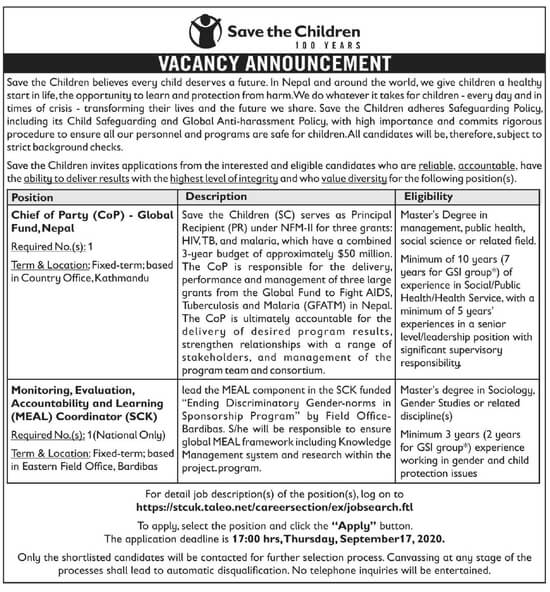 Monitoring, Evaluation, Accountability and Learning (MEAL) Coordinator (SCK)