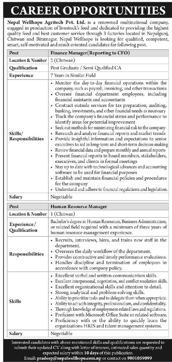 Finance Manager (Reporting to CFO)