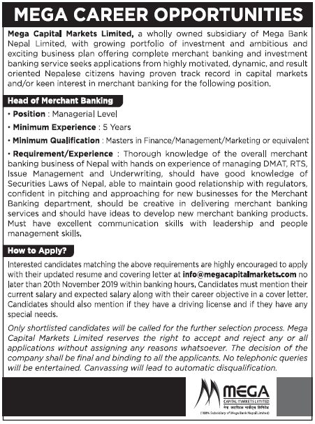 Head of Merchant Banking