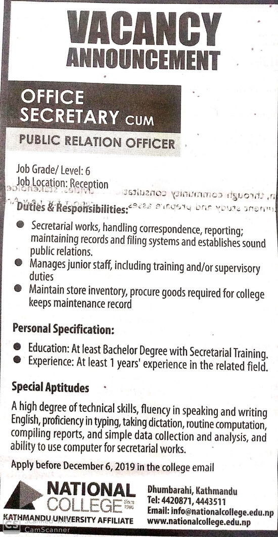 Public Relation Officer Job Vacancy in Nepal - National College ...