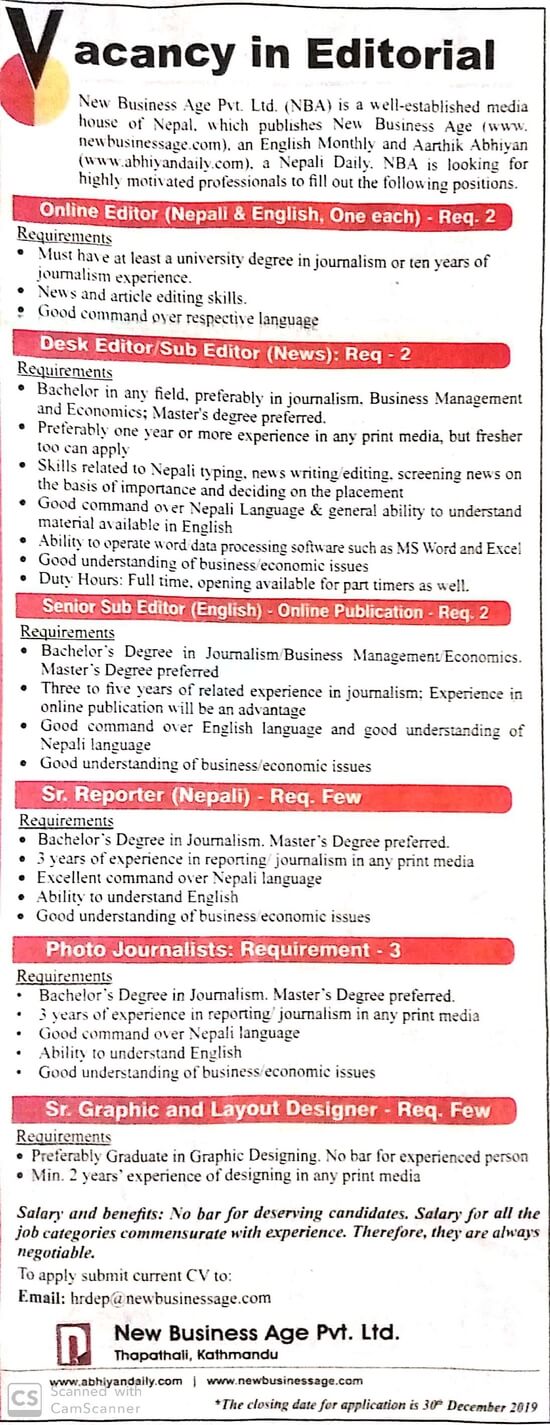 Sr. Reporter (Nepali) - Few