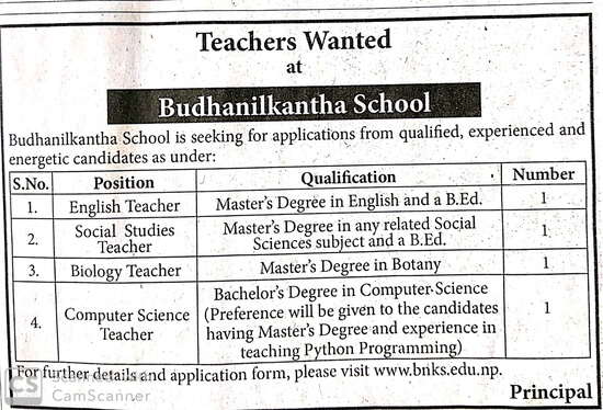 social-studies-teacher-job-vacancy-in-nepal-budhanilkantha-school