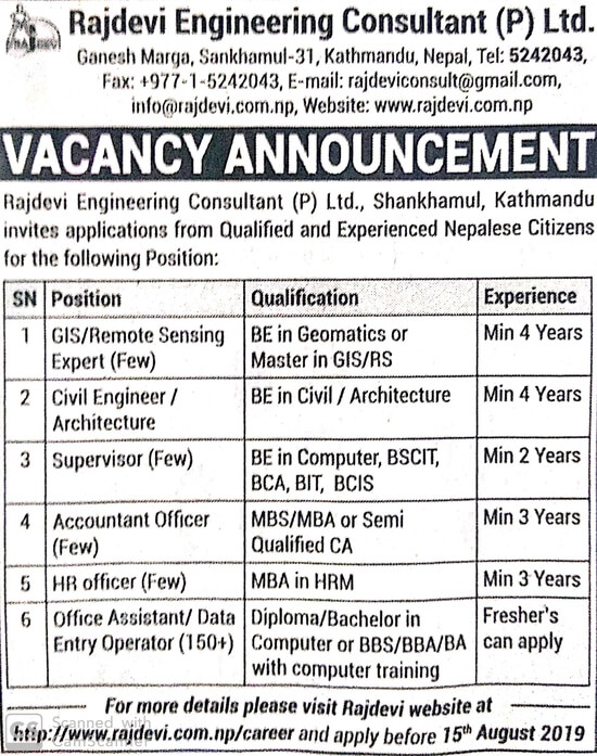 Civil Engineer/ Architecture Job Vacancy in Nepal - Rajdevi Engineering