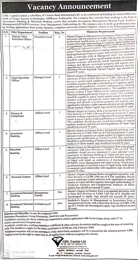 Merchant Banking- Officer Level