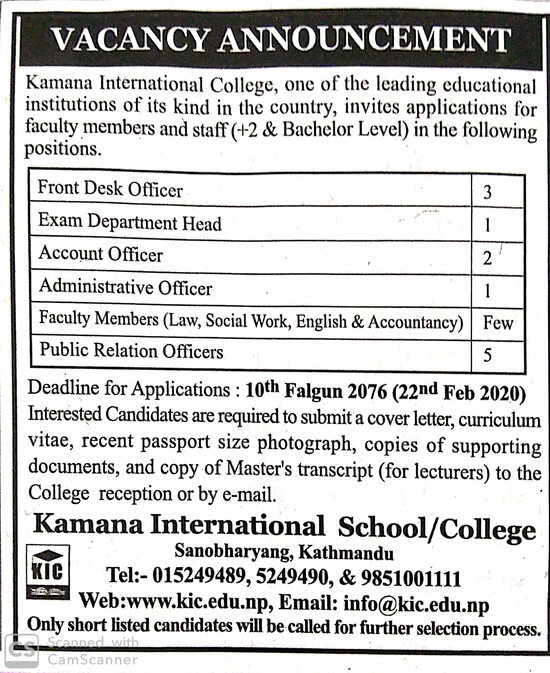 Front Desk Officer Job Vacancy In Nepal Kamana International