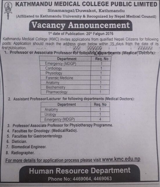 Assistant Professor/ Lecturer (Medical Doctors)