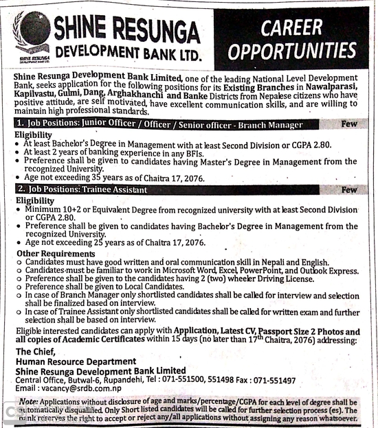 trainee-assistant-job-vacancy-in-nepal-shine-resunga-development-bank