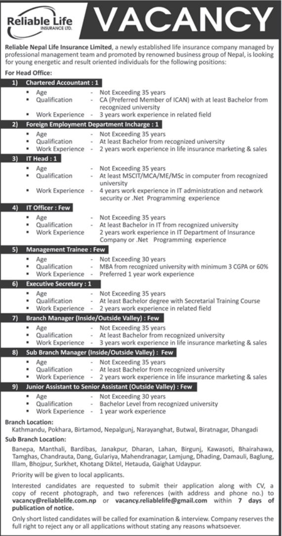 it-officer-job-vacancy-in-nepal-reliable-life-insurance-limited